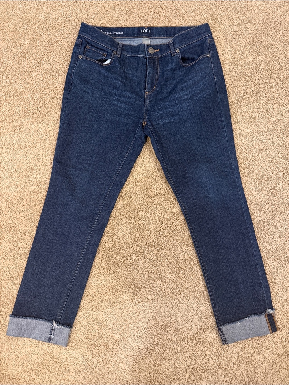 LOFT Deep Indigo Cropped Straight Jeans
